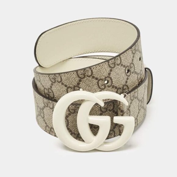 NEW Gucci Beige/White GG Supreme Canvas GG Marmont Buckle Belt 95 CM 38 IN - Picture 3 of 6